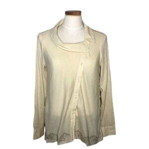 NWT Stetson Sheer Linen Button Front Embroidered Long Sleeve Western Top Sz Smal